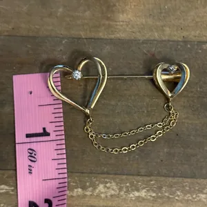 Vintage gold tone double hearts with swag chain stick pin thumbnail 3