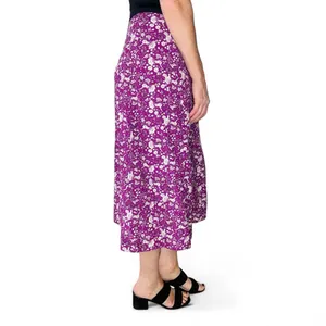 Loft Purple White Floral Coquette Linen Midi Slit Skirt thumbnail 4