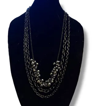 Long layered gunmetal cluster bead chain necklace Black thumbnail 1
