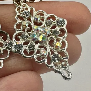 Silver tone rhinestone drop earrings Silver thumbnail 3