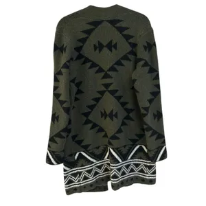 Frye NWT Boho Indie Green Aztec Geometric‎ Print Open Front Cardigan Sweater S thumbnail 2