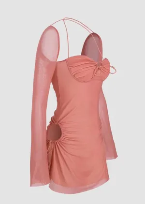 Look Sky Pink Side Tie Cutout Bodycon Dress thumbnail 2