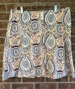 LOFT Paisley A-Line Skirt in Cream, Navy and Blush thumbnail 1