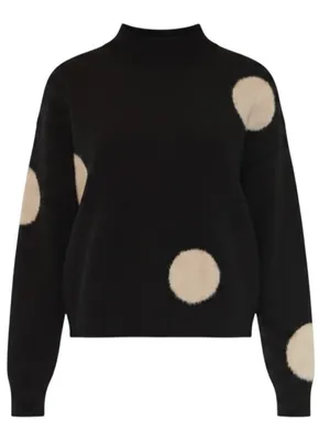 Women’s XXL Black Ivory Polka Dot Mock Neck Sweater Oversized Pullover thumbnail 1