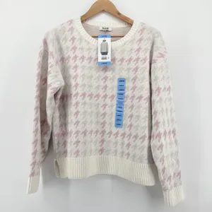 NEW NWT 525 Women's Large Super Soft Crewneck Lurex‎ Fairisle Sweater Pink White thumbnail 3