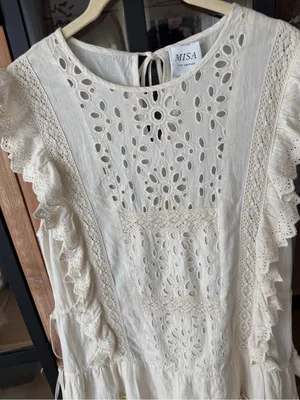 MISA eyelet embroidered mini dress ruffle flutter sleeves cotton marieta thumbnail 5