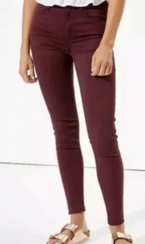 American Eagle Outfitters Maroon Red Super Stretch Jeggings Crop Jeans thumbnail 1
