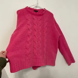 AMERICAN EAGLE AEO AE Chenille Cable Knit Sweater Bright Pink Barbie Oversized L thumbnail 9
