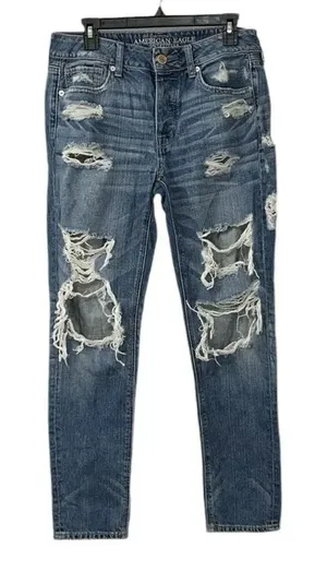 American Eagle Outfitters Blue Distressed Ankle Length Jeans(Size 6) thumbnail 1