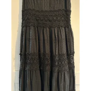 Anthropologie Love The Label Black Flocked Lace Crochet Tiered Cotton Maxi Sz XS thumbnail 4