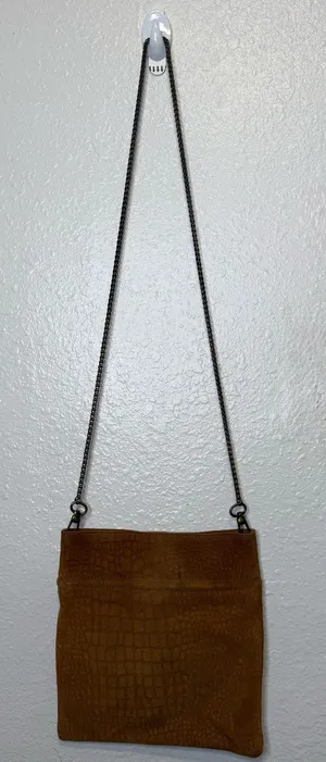 Free People Nicolette 100% Leather Crossbody Tan Croc Embossed Chain Strap thumbnail 1