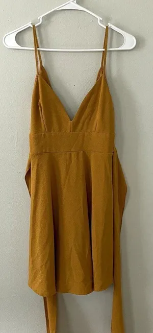 Windsor‎ yellow v-neck plunge dress miniskirt bow detail summer sundress party thumbnail 1