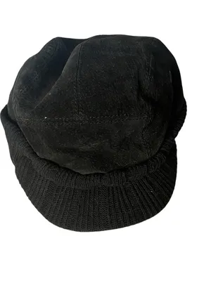 WILSONS LEATHER Black Suede Newsboy Cap Quilted Lined Ear Flaps Hat S/M UNISEX thumbnail 4