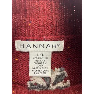 Hannah‎ Womens Large Red Wool Blend Snowflake Full Zip Sweater Vest Mock Neck thumbnail 2