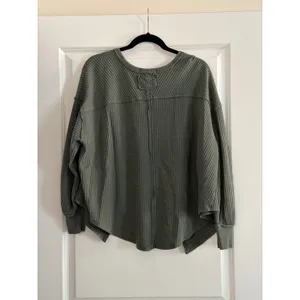 We The Free Green Coraline Thermal V-Neck Waffle Knit Top XS thumbnail 7
