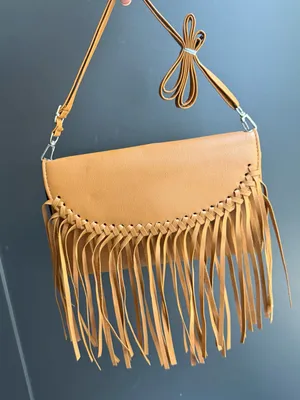 NWOT Tan Faux Leather Envelope Crossbody w/fringe tassels thumbnail 1