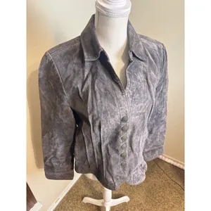 Vintage Brown Suede Leather Jacket Blazer Womens Medium Snap Front Western Boho thumbnail 2