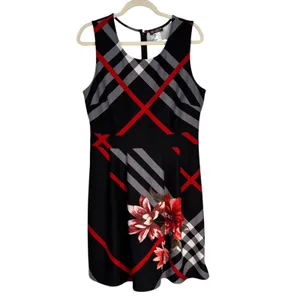 Venus Black‎ Red Gray Plaid Floral Sleeveless Knee Length Dress Women's Size L thumbnail 11