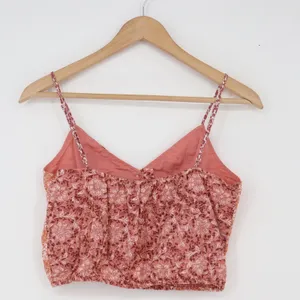 American Eagle Linen Top Womens XS Cami Cropped Floral Patchwork Pink Excellent thumbnail 4