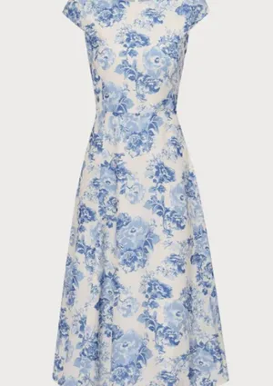 RIHOAS The Blue Round Neck Cap Sleeve Floral Midi Dress thumbnail 7