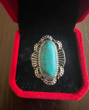 Boho Turquoise Oval Shape Gemstone Boho Statement Ring Size 6 Blue thumbnail 1