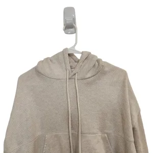 Aerie Cream Long Sleeve Cropped Cotton Knit Pullover Hoodie Sweatshirt Small thumbnail 5