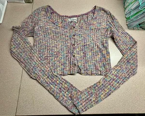 Urban Outfitters Women’s L Striped Button Down Knit Long Sleeve Cropped Top -EUC thumbnail 1