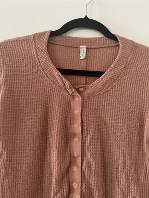 Intimately FP Brown Waffle Knit Button Front Top Small Henley Cardigan Rustic thumbnail 3