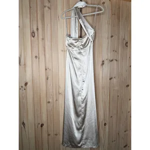 NWT Lulus Maritza Champagne Satin Sash Tulip Maxi Dress Wedding Party Holiday M thumbnail 5