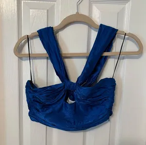 Zara Blue Cutout Draped Tank Top size XS thumbnail 1