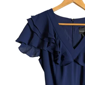 Shani Navy Blue Ruffle Trim V-Neck Flutter Sleeve Formal Evening Maxi Dress 6 thumbnail 6