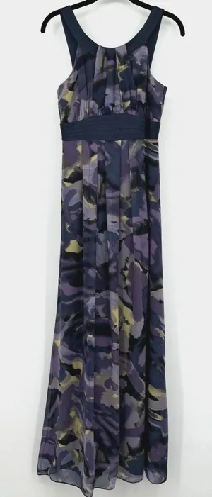 MAXandCLEO 100% Silk Maxi Dress Size 4 Purple Watercolor Sleeveless Summer Party thumbnail 1