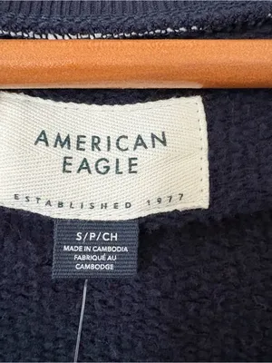 American Eagle Navy Cropped Cardigan Sweater White Trim Button Front Preppy S thumbnail 5