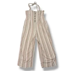 American Eagle Boho Striped Gauze Wide Leg Smocked Jumpsuit‎ Beige Large thumbnail 11