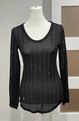 Vocal Womens Black Rhinestone‎ Embellished Mesh Long Sleeve Top Small 13473L thumbnail 1