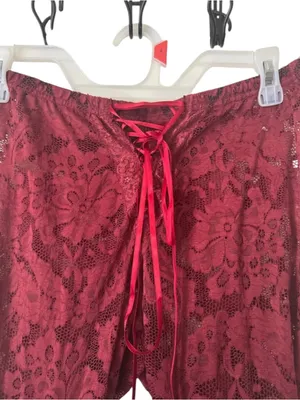 ROMWE Burgundy Grunge Fairy Sheer Lace Ruffled Bell Bottom Bloomer Pants cropped thumbnail 7