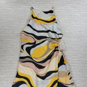 Sugarlips Lourdes Cut Out Dress Womens Large Yellow Tan Ruched Midi Silky Lined thumbnail 11