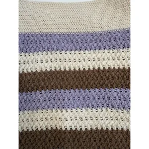 MNG Mango Beige Striped Knit Ruffle Flutter Sleeve Square Neck Cropped Top S thumbnail 8