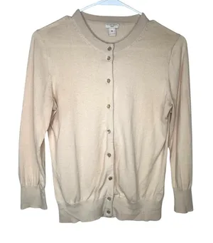 J Crew The Clare Cardigan Cream Sweater Womens M Beige Cotton Button Front Knit thumbnail 1