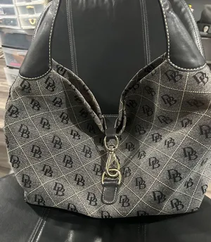 Dooney & Bourke Black and Gray Monogram Hobo with Gold Hardware thumbnail 1