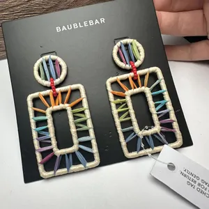 Baublebar Multi Color Raffia Statement Dangle Drop Pierced Earrings NWT thumbnail 3