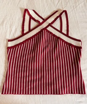 Day + Moon Red Cream Striped Knit Tank Top M Criss Cross Y2K thumbnail 1