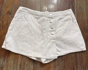 Altar'd State White Mini Wrap Skort Medium Silver Buttons thumbnail 1