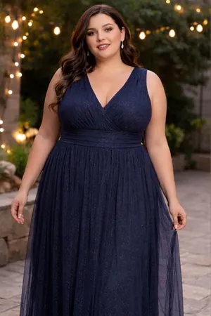Plus-Size Navy Sparkle V-Neck Maxi Dress thumbnail 1
