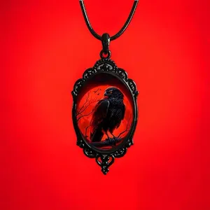 Gothic‎ Crow Red Moon Cameo Style Black Necklace Pendent thumbnail 6