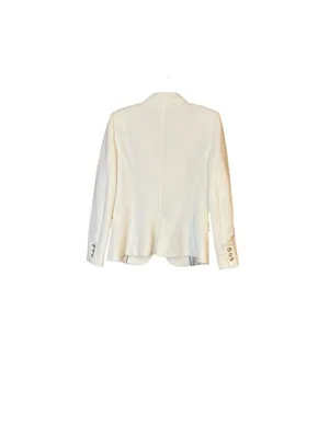 Zara Woman White Textured Piqué Blazer Paisley Lining Silver Crest Button Size XL thumbnail 4
