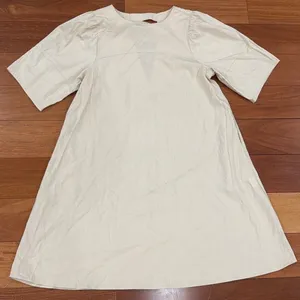 ING9 Short Puff‎ Sleeve Mini Dress Womens Beige Open Back Pockets OS One Size thumbnail 3