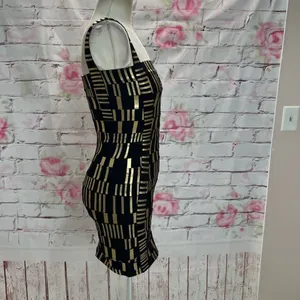 Akira Chicago Women's Sleeveless Gold & Black Weave Bandage Bodycon Mini Dress 5 thumbnail 6