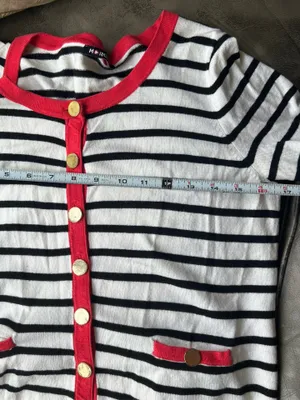 Morgan de toi France Striped Black and White Sweater Cardigan with Red Trim thumbnail 6
