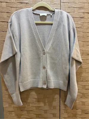 7 For All Mankind beige cardigan exaggerated elbow sleeves Size M EUC thumbnail 2